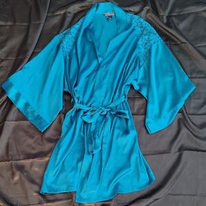 Victoria's Secret Teal Satin Robe with Lace